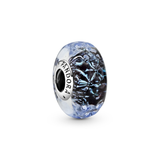 Wavy Dark Blue Murano Ocean Glass Charm w Iridescent & Blue Murano