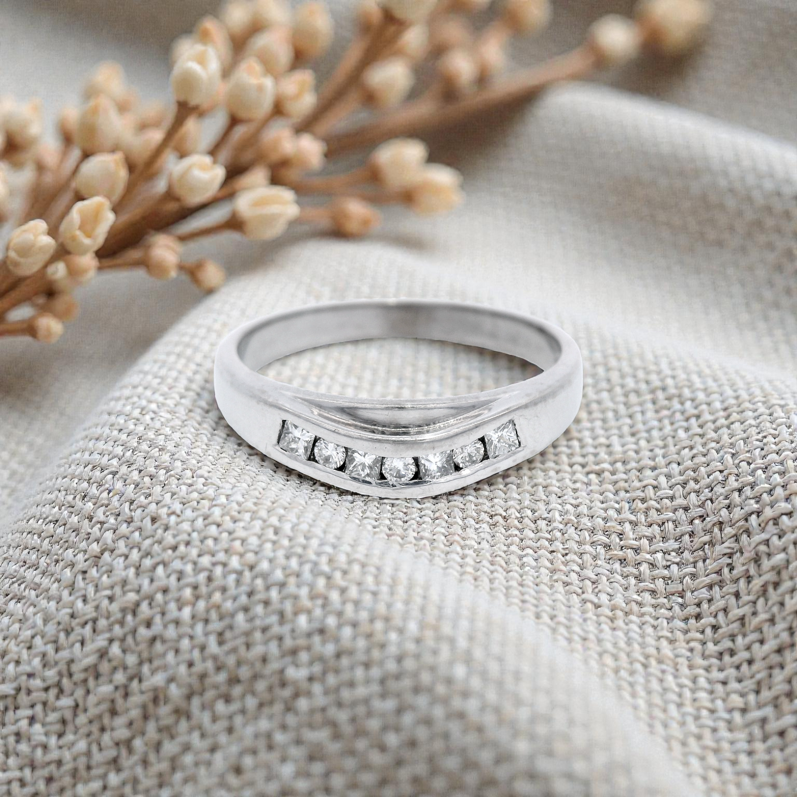 Diamond Curved Eternity Ring in White Gold