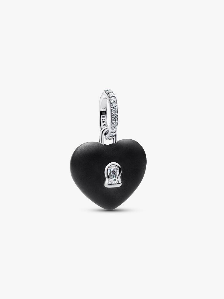 Pandora Matte Black Ceramic Heart Padlock Dangle Charm