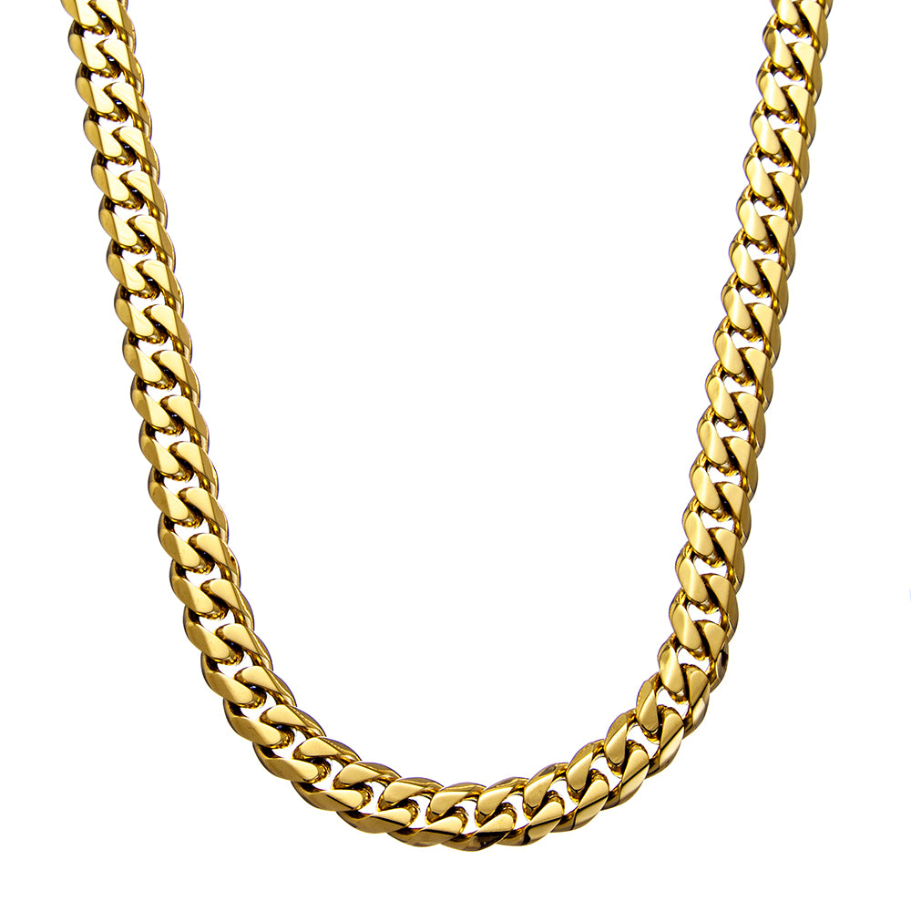Blaze Stainless Steel 10mm Shiny 18K Gold Plated Cuban Link Chain