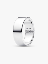 Engravable sterling silver ring with clear cubic zirconia