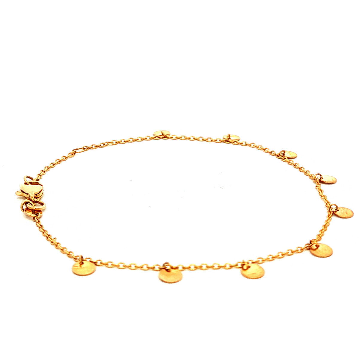 Small Hanging Disc Bracelet in Yellow Gold
