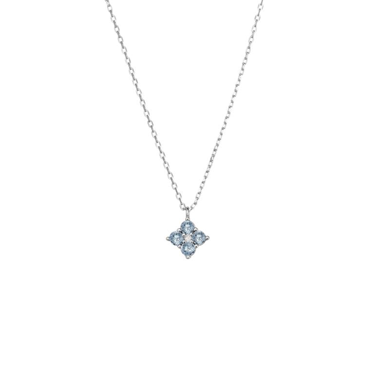 DPI Sterling Silver Necklace with Aquamarine Flower Pendant