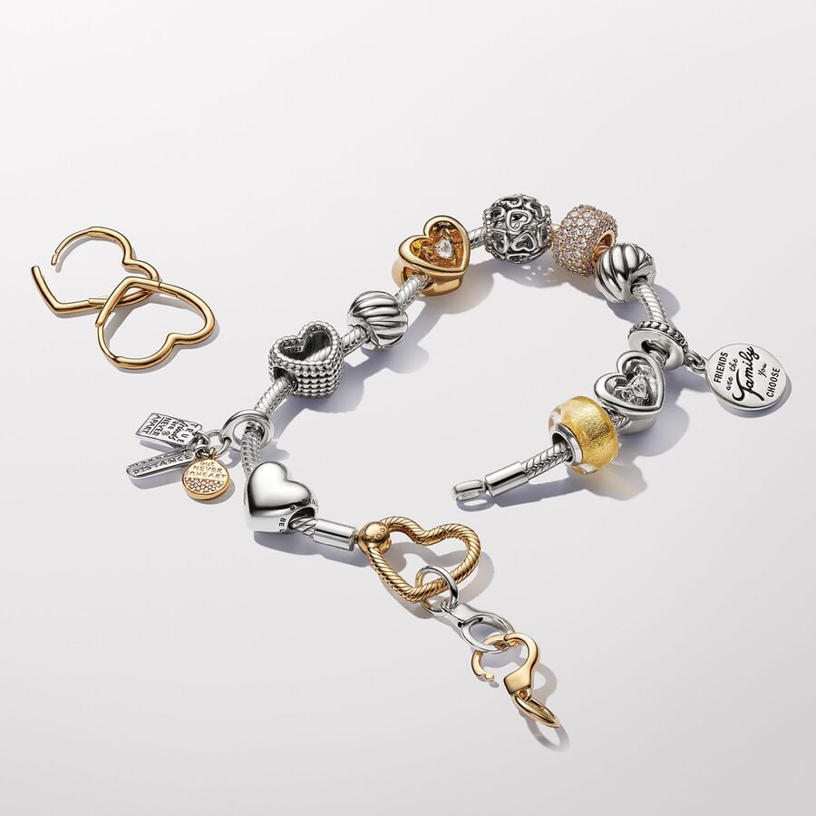 Pandora Gold Plated Asymmetrical Heart Hoop Earrings