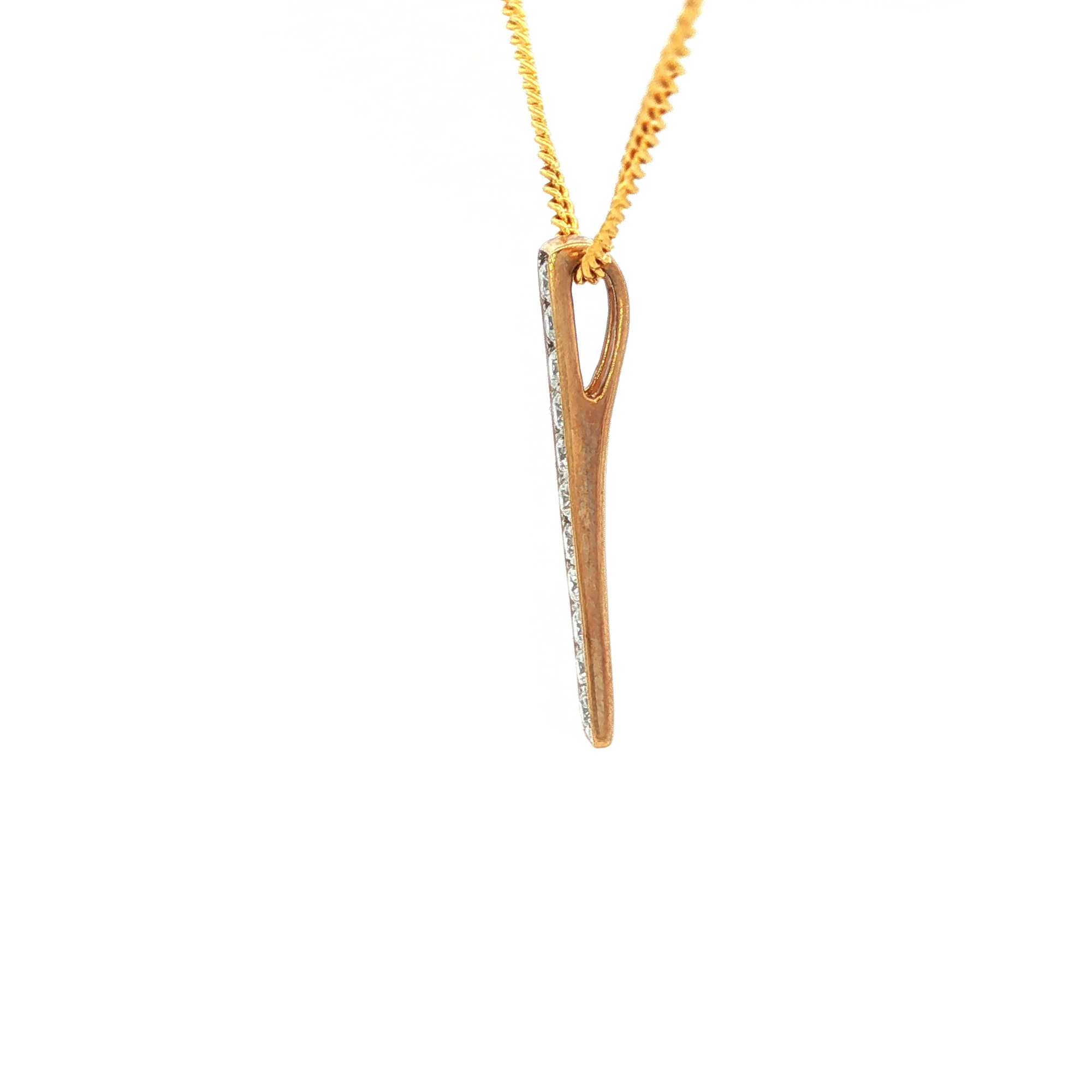 Yellow Gold Diamond Bar Pendant Necklace