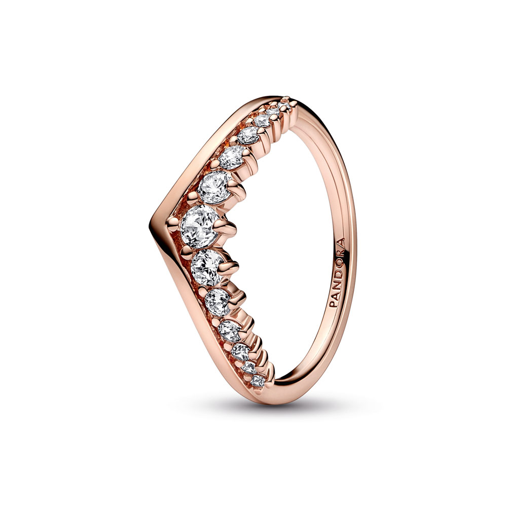 Wishbone 14k rose gold-plated ring with clear cubic zirconia