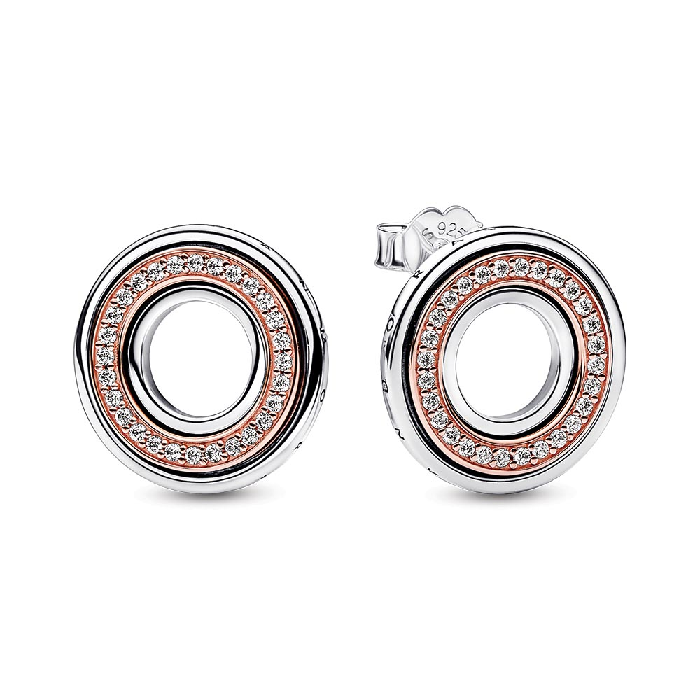 Pandora Signature Two tone Logo & Pavé Stud Earrings