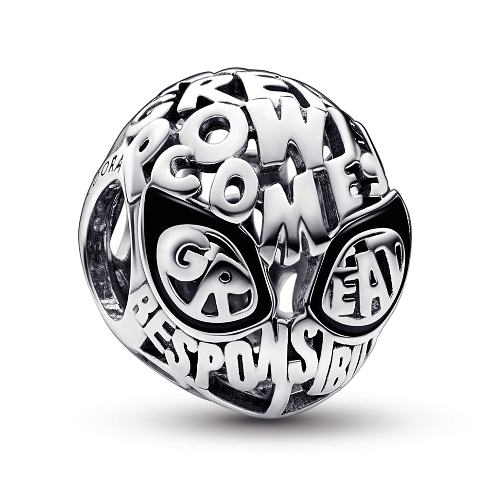 Marvel Spider-Man mask sterling silver charm with black enamel