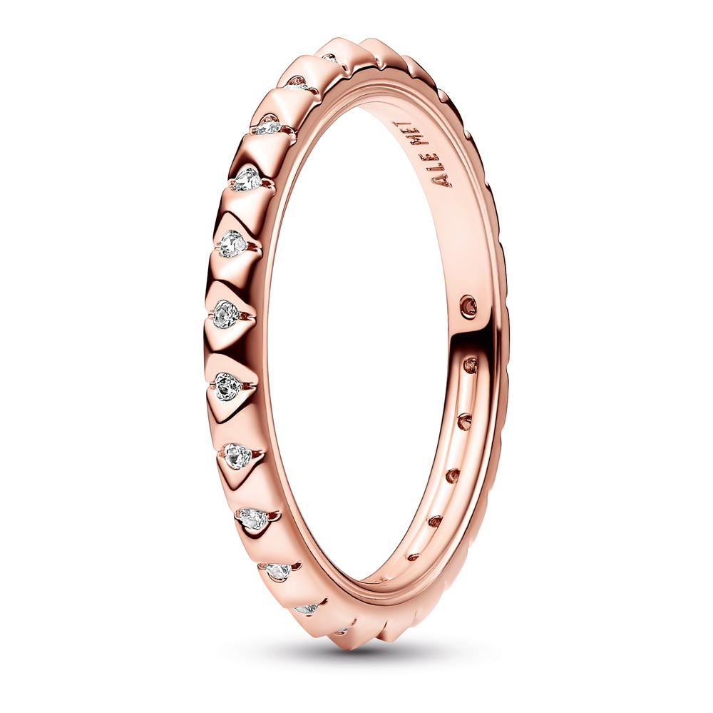 14k Rose gold-plated pyramid studded ring with clear cubic zirconia