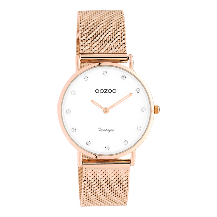Rose Gold Oozoo Watch With Rose Gold Metal Mesh Bracelet