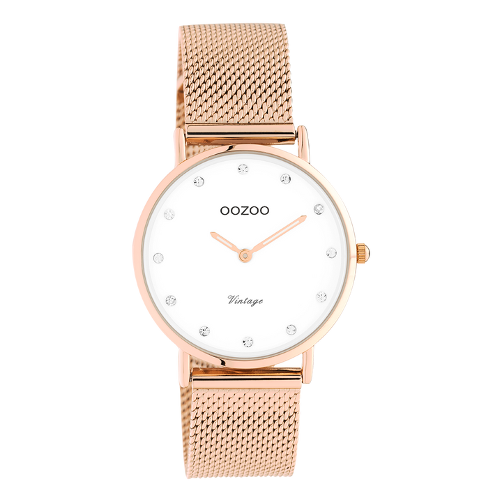 Rose Gold Oozoo Watch With Rose Gold Metal Mesh Bracelet