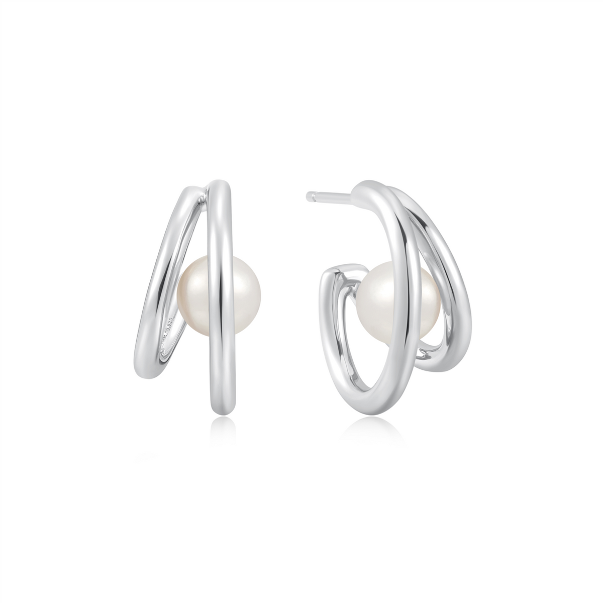 ANIA HAIE Silver Duo Freshwater Pearl Stud Hoops