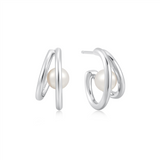 ANIA HAIE Silver Duo Freshwater Pearl Stud Hoops