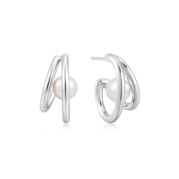 ANIA HAIE Silver Duo Freshwater Pearl Stud Hoops