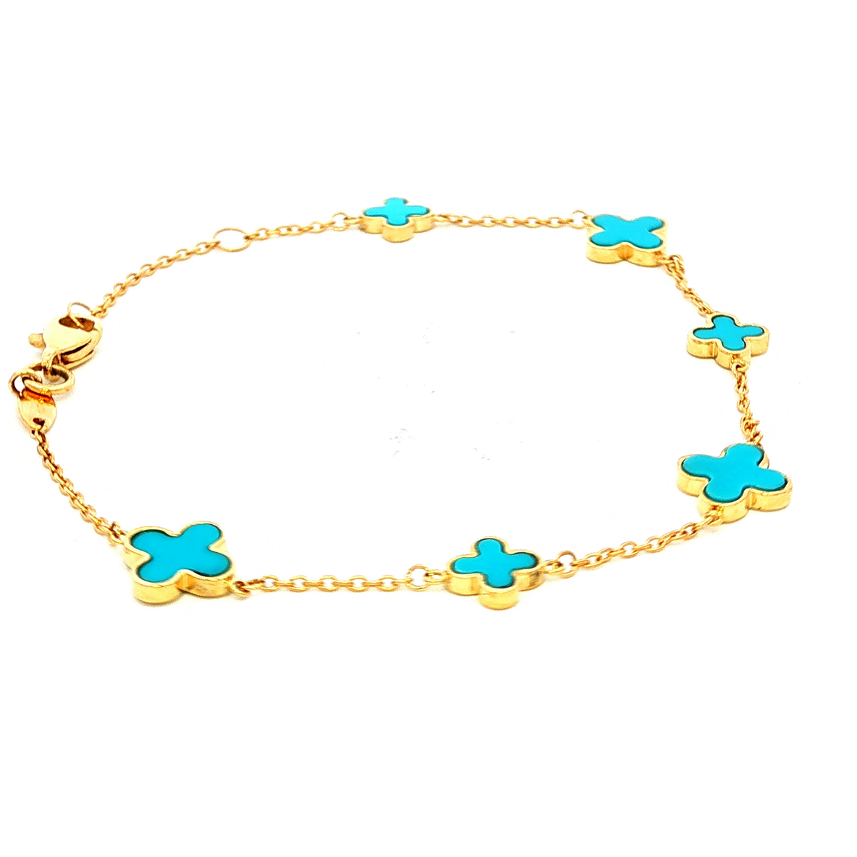 Alternating Chain with Blue Clover Bracelet in Yellow Gold