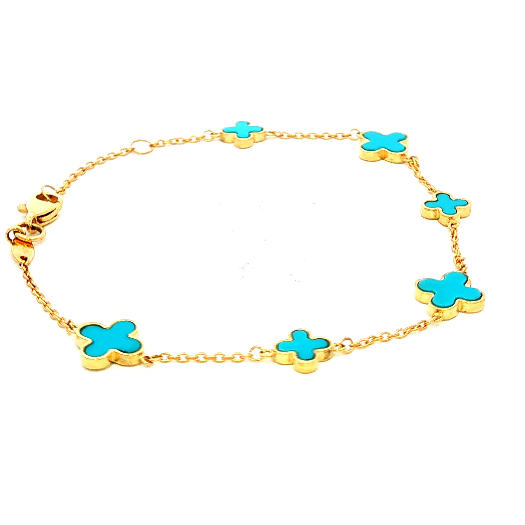 Alternating Chain with Blue Clover Bracelet in Yellow Gold
