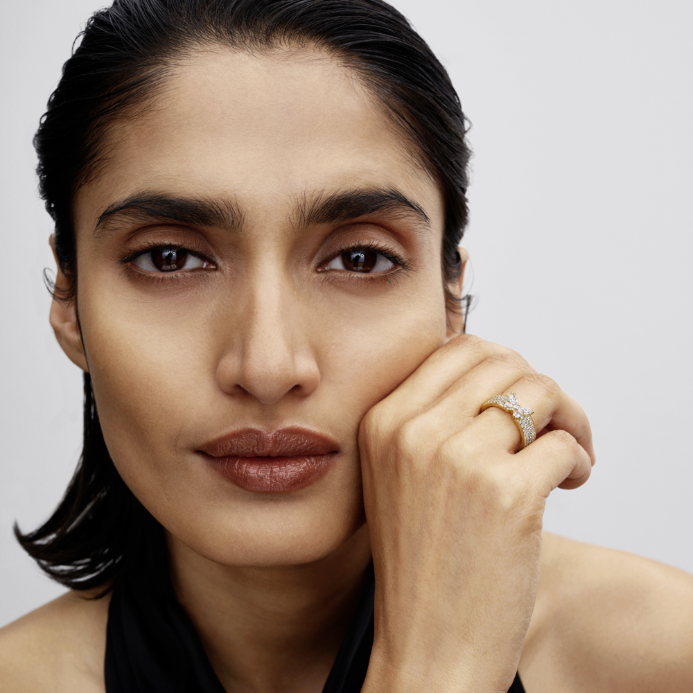 Butterfly sterling silver ring with clear cubic zirconia