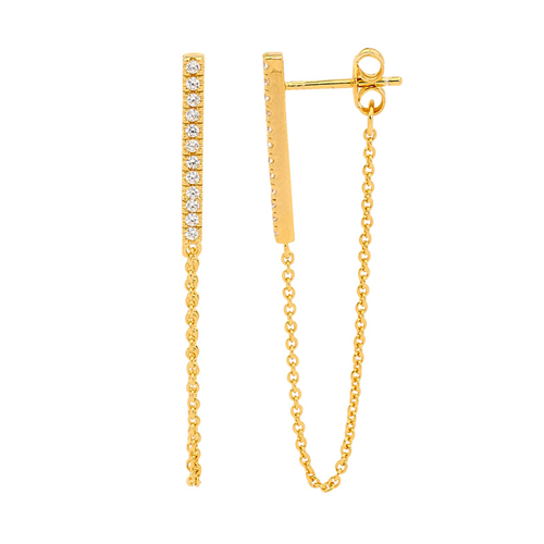 Ellani Yellow Gold Bar Earrings With Chain