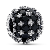 Sterling silver charm with black crystal and clear cubic zirconia