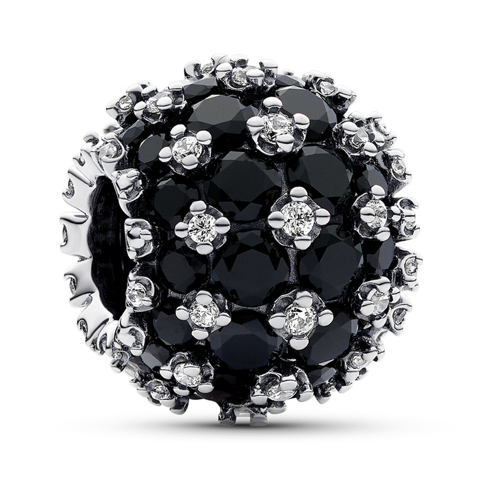Sterling silver charm with black crystal and clear cubic zirconia