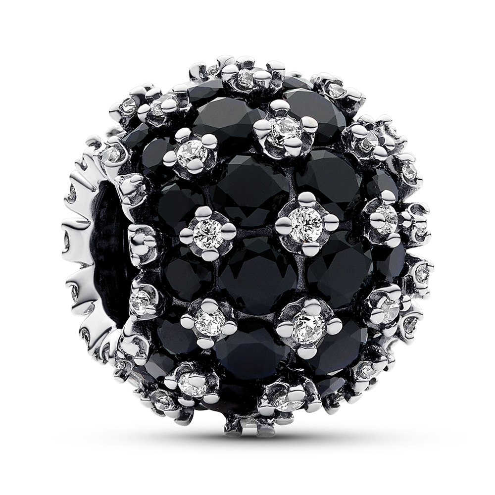 Pandora Sterling silver charm with black crystal and clear cubic zirconia