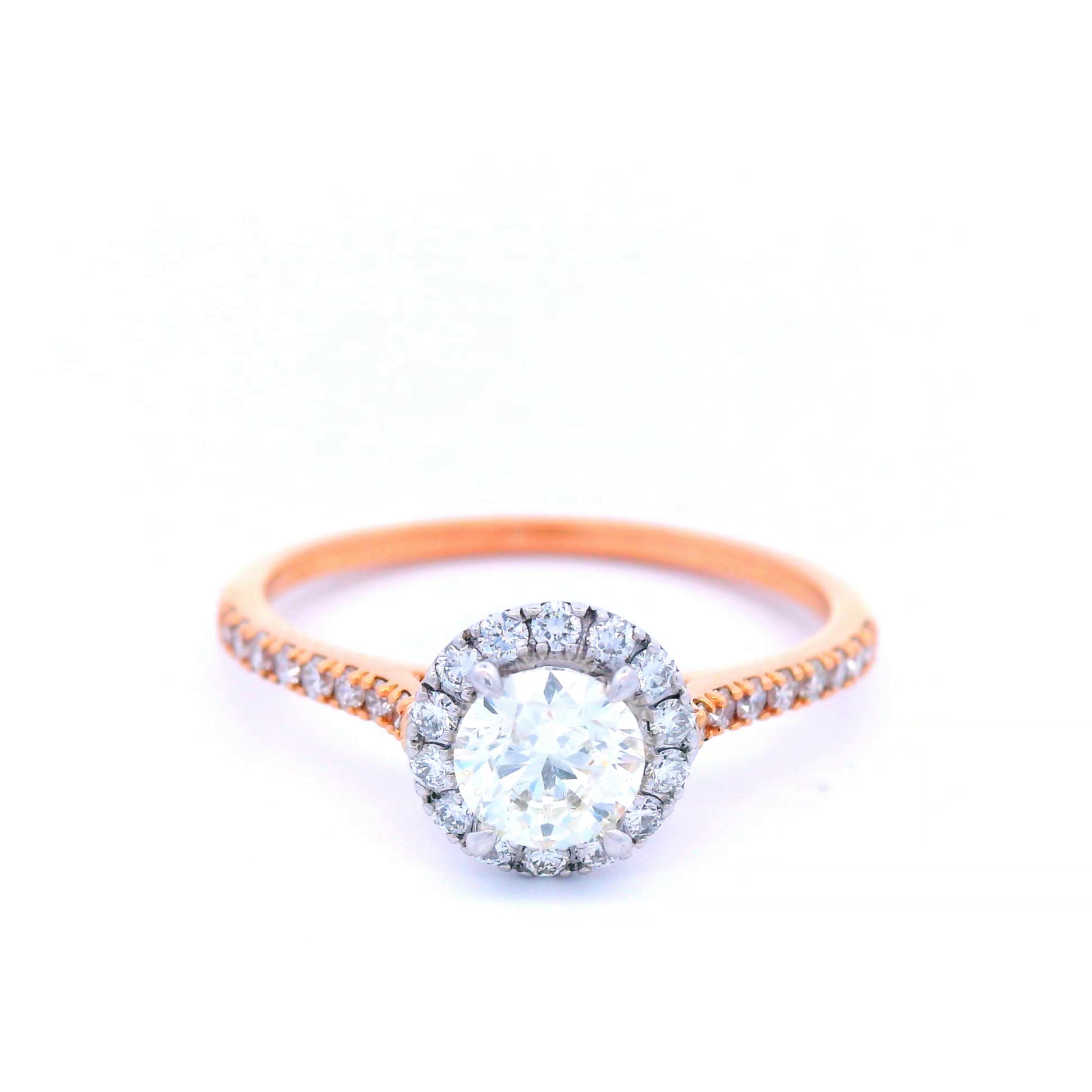 Diamond Halo Engagement Ring in18 Carat Rose Gold