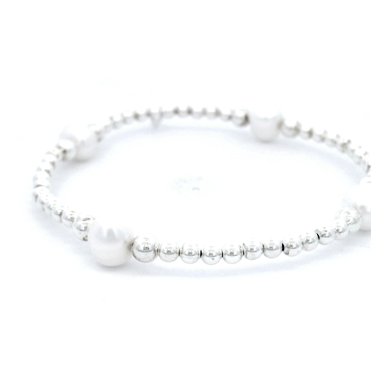 Von Treskow Elastic Ball Bracelet With Pearl Beads In Sterling Silver