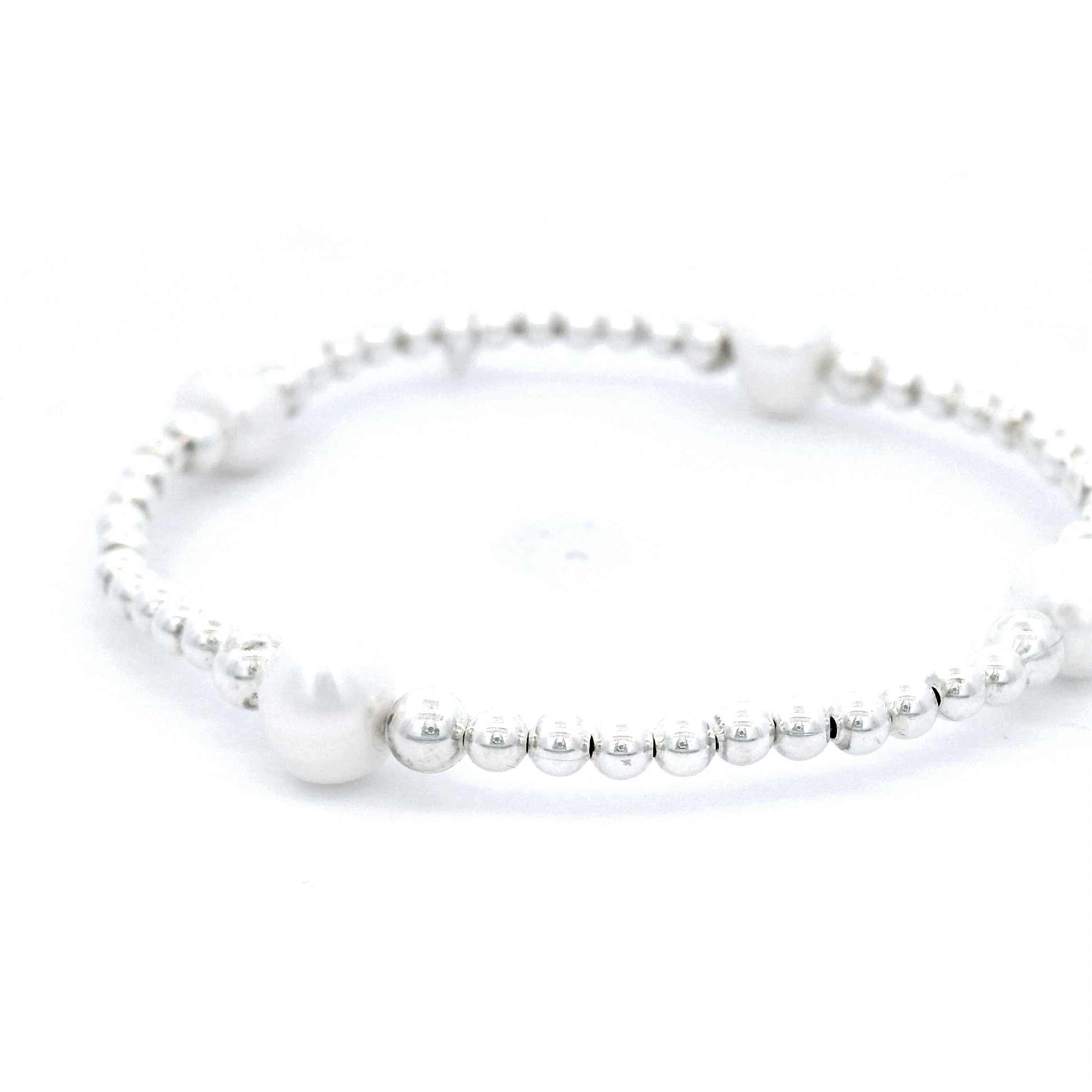 Von Treskow Elastic Ball Bracelet With Pearl Beads In Sterling Silver