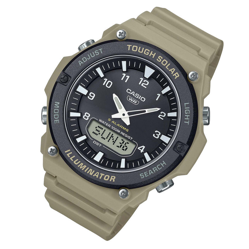 Casio Khaki Resin Black Dial Digital-Analogue Men's Solar Watch - AQS820W-5A