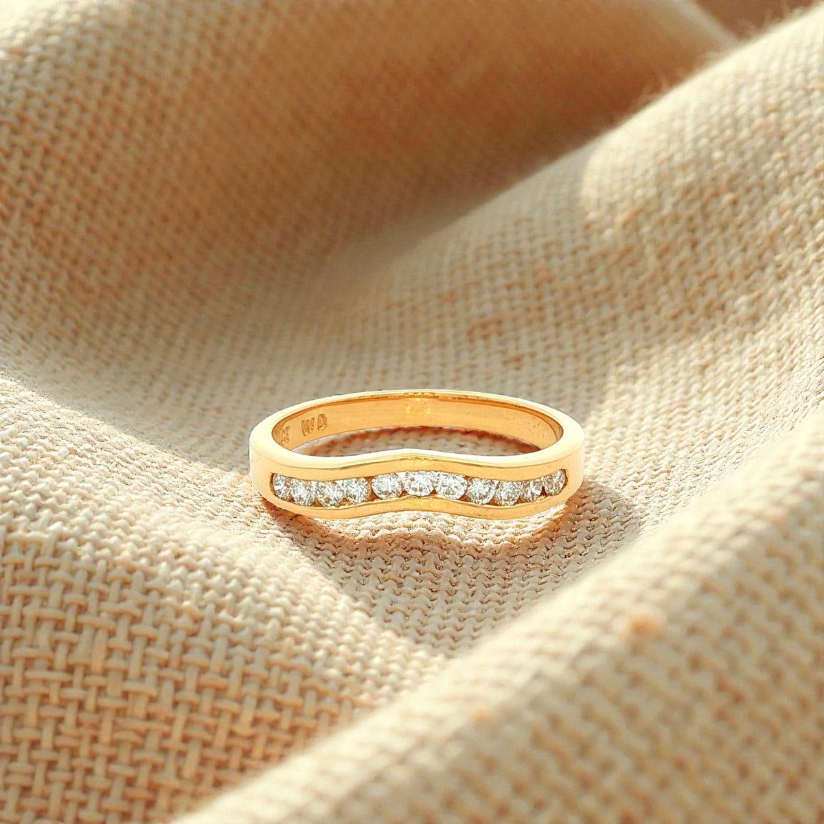 Natural Diamond Curve Chanel Wedding Band in Yellow Gold