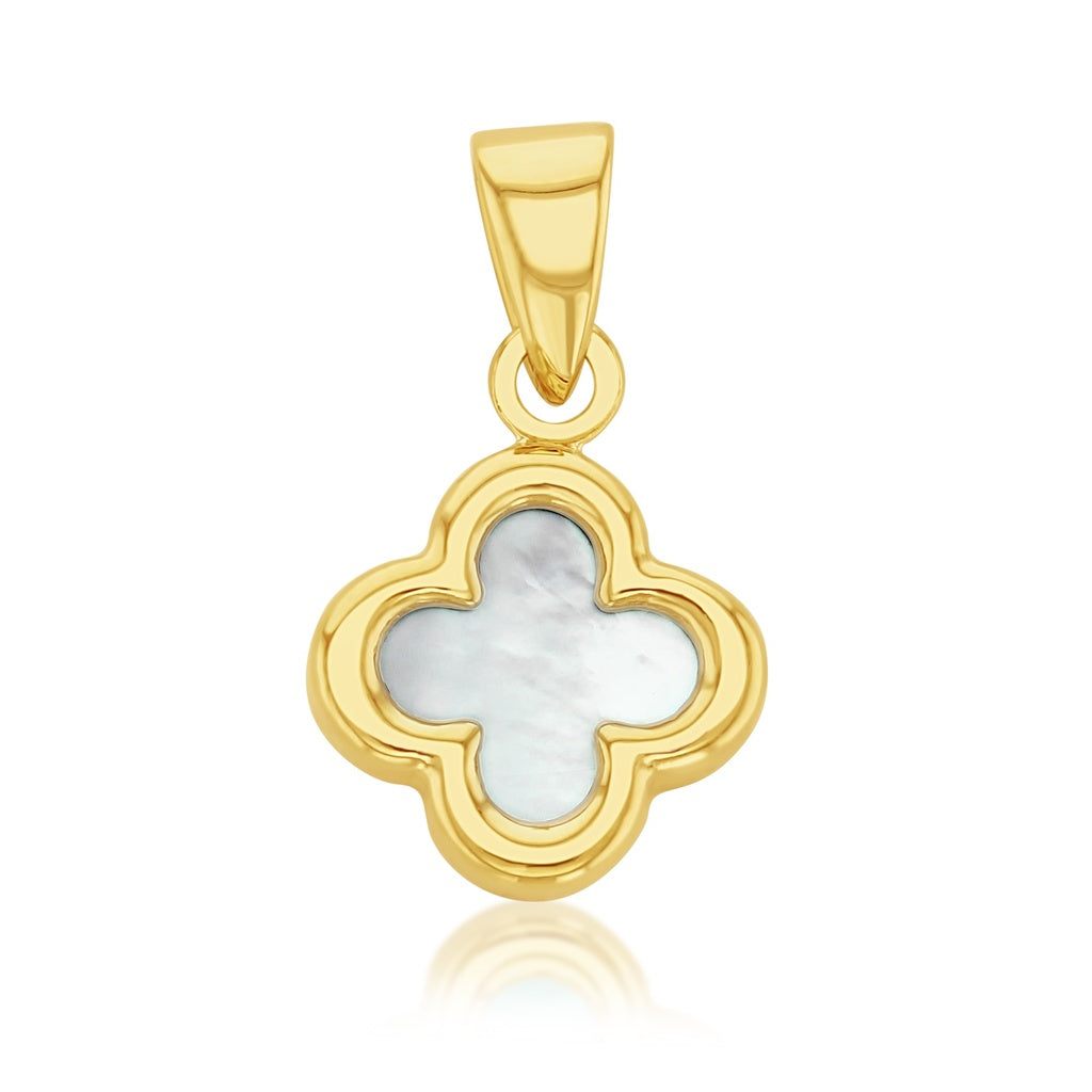 9ct YG Small Plain MOP Clover Pendant
