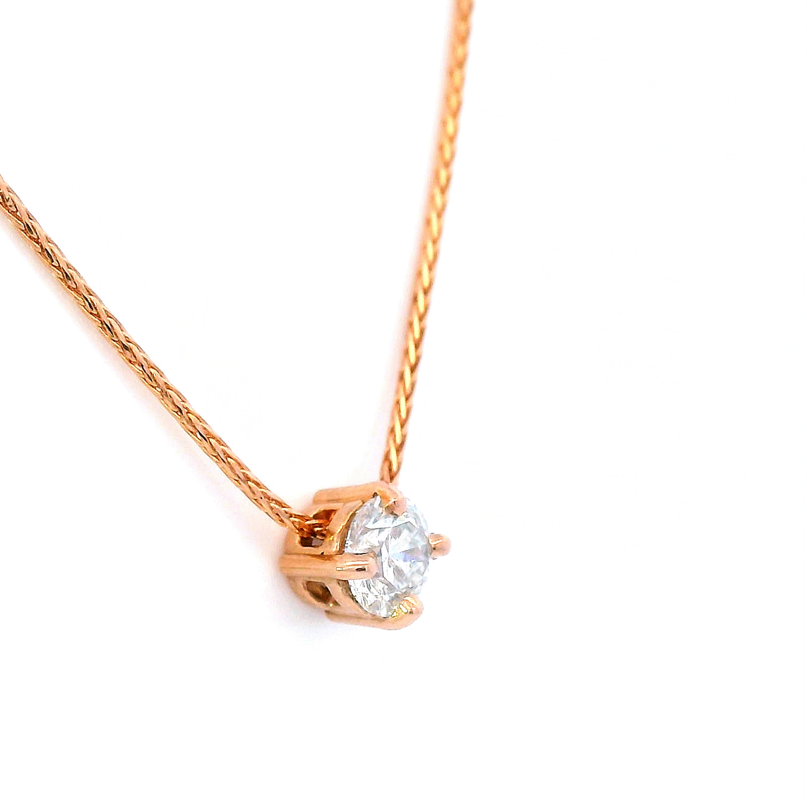 Diamond Slider Pendant on Rose Gold Wheat Chain.