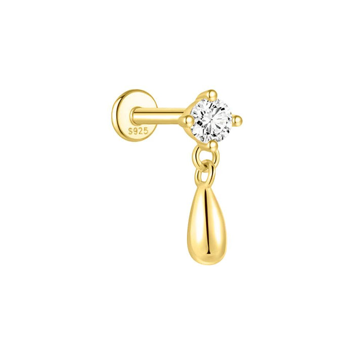 Sterling Silver CZ & teardrop single flatback earring
