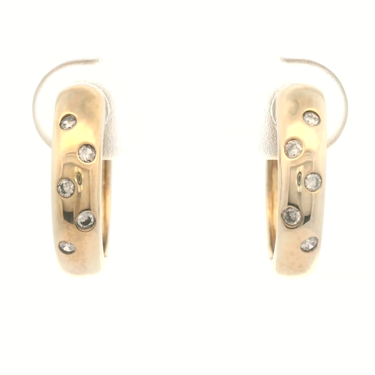 Gold Hammer Set Diamond Huggie Earrings