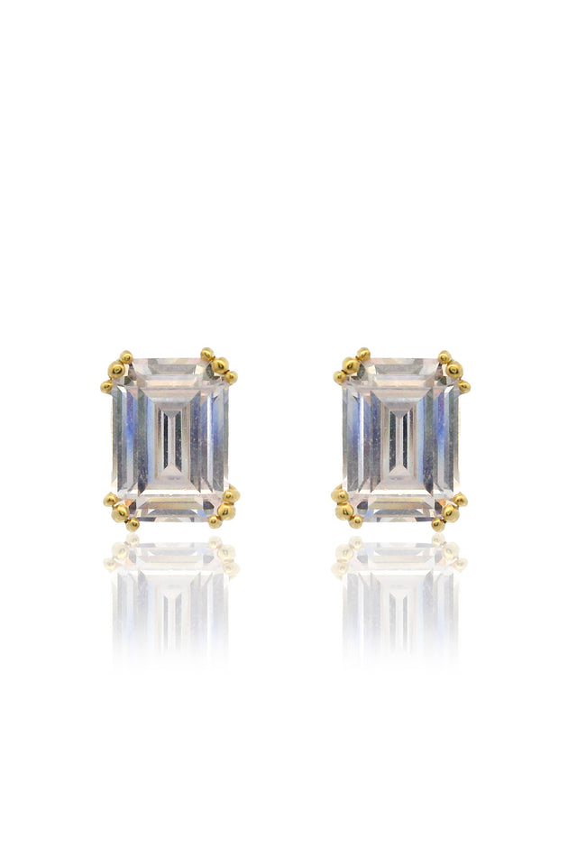 GEORGINI ELEGANT ESSENTIALS 7MM EMERALD CUT HIDDEN HALO STUD SILVER