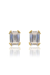 GEORGINI ELEGANT ESSENTIALS 7MM EMERALD CUT HIDDEN HALO STUD SILVER