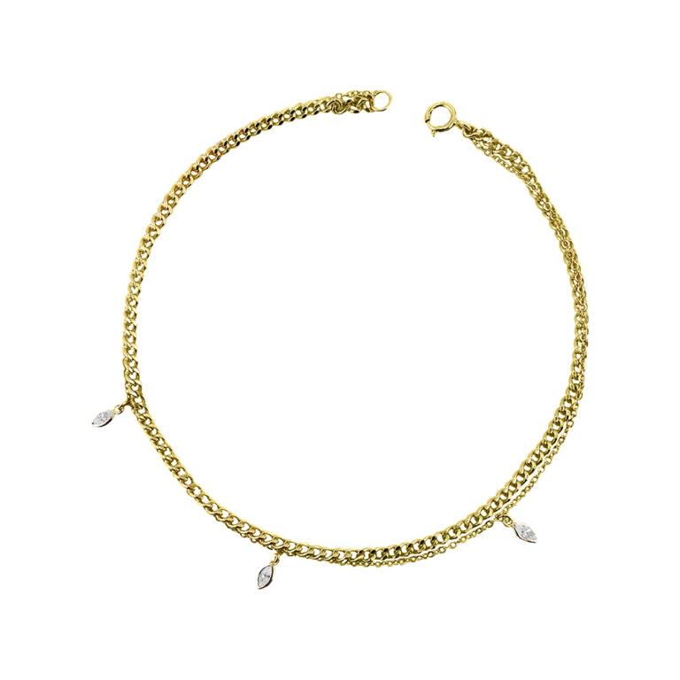 DPI Layered Anklet with Multi White CZ Charms