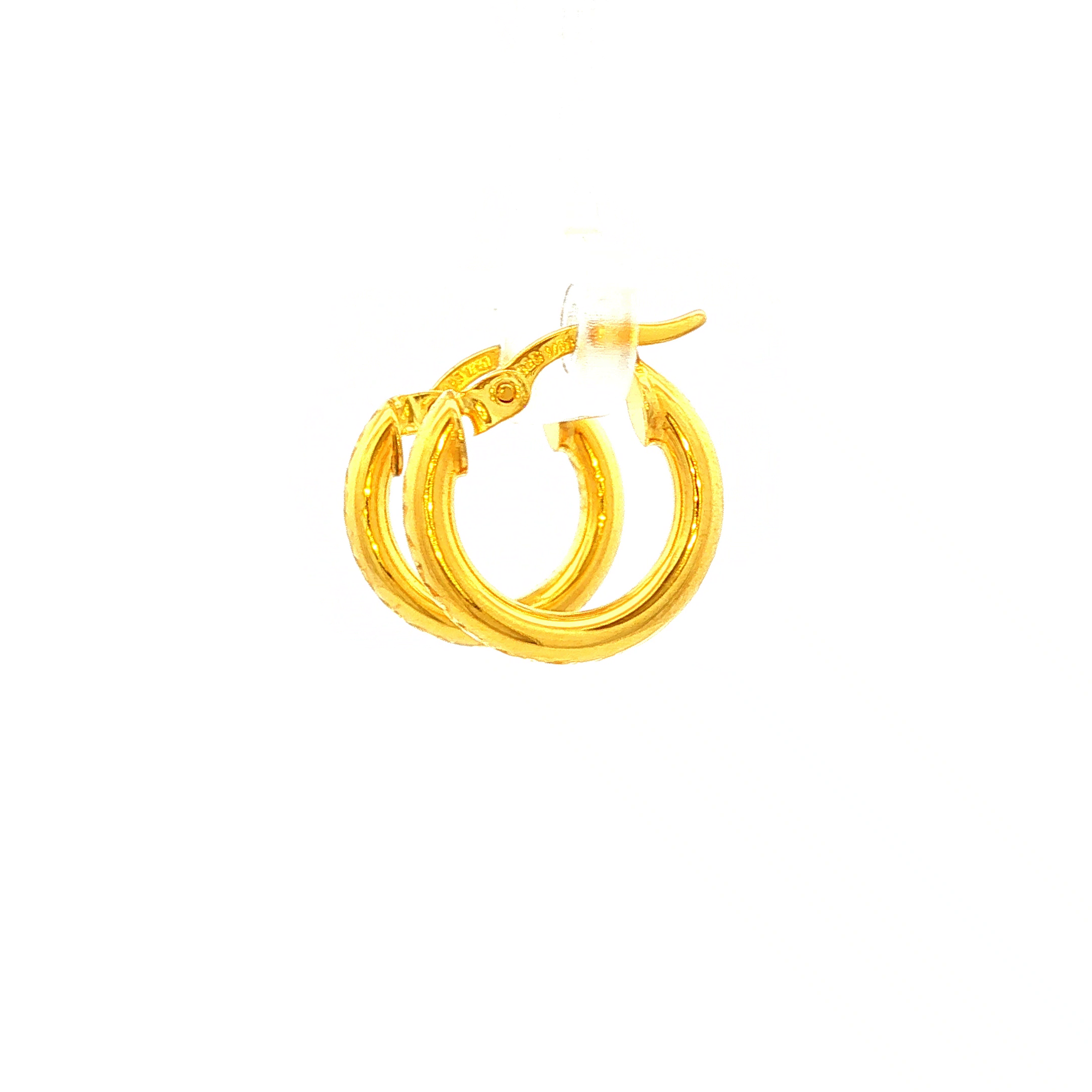 Small Patterned Silver Filled Hoop Earrings in Yellow Gold