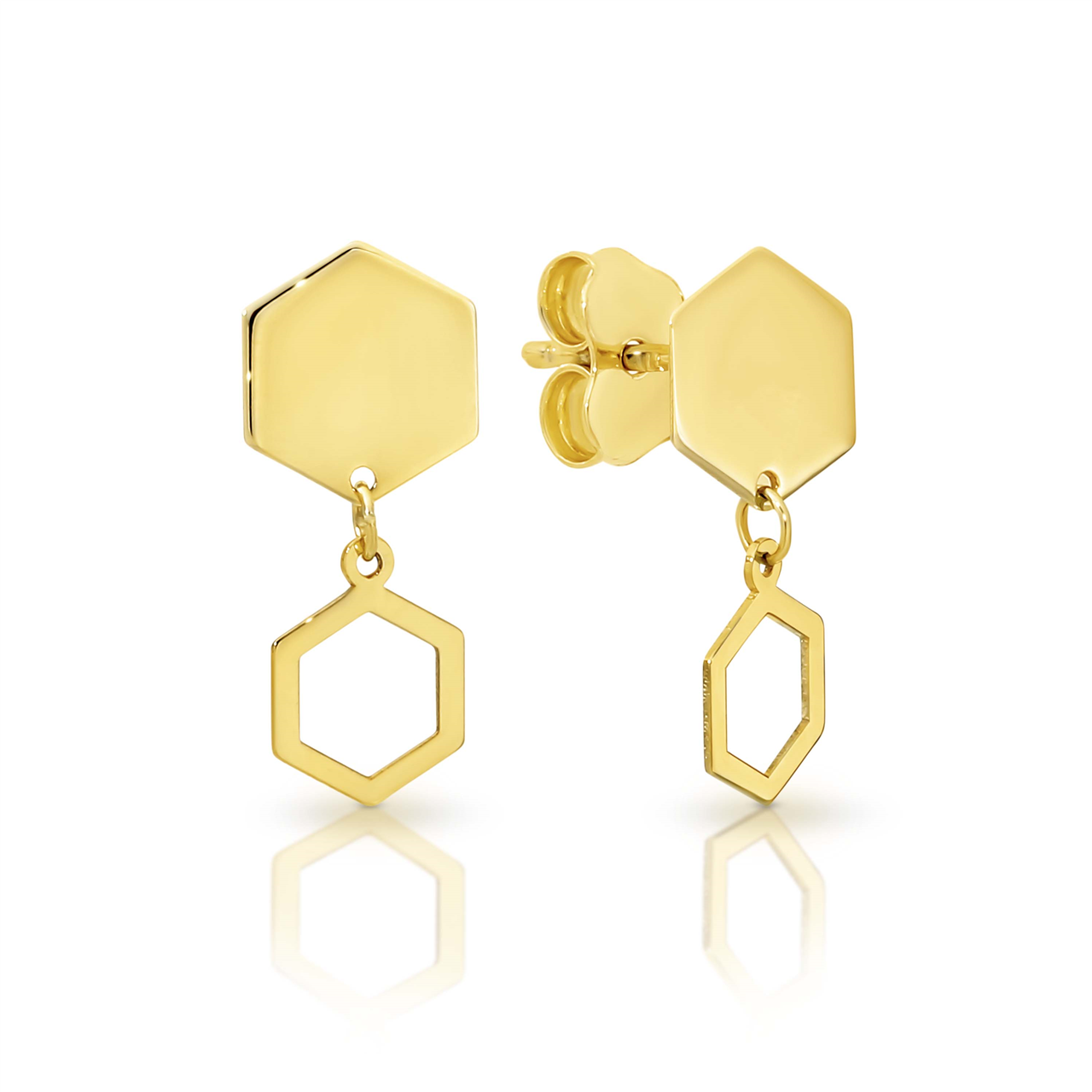 9ct Yellow Gold Hexagon Stud Earrings