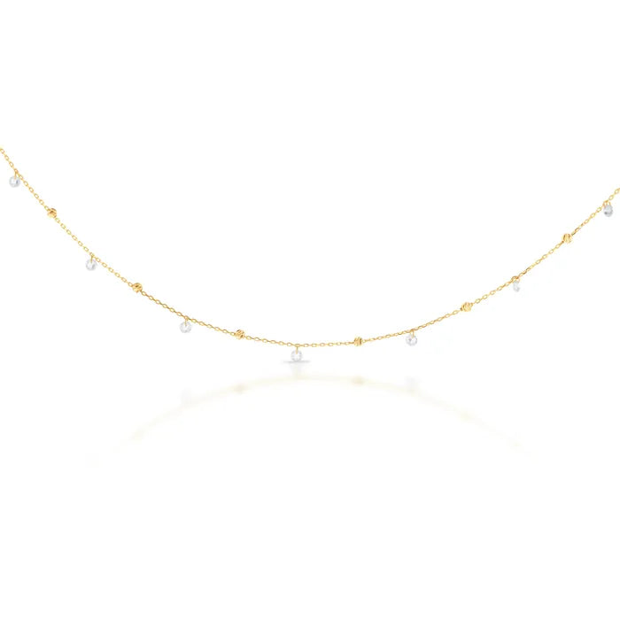9 Carat Yellow Gold Ball & Crystal Necklace 50cm