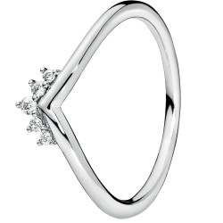 Pandora Tiara Wishbone Silver Ring w Clear CZ
