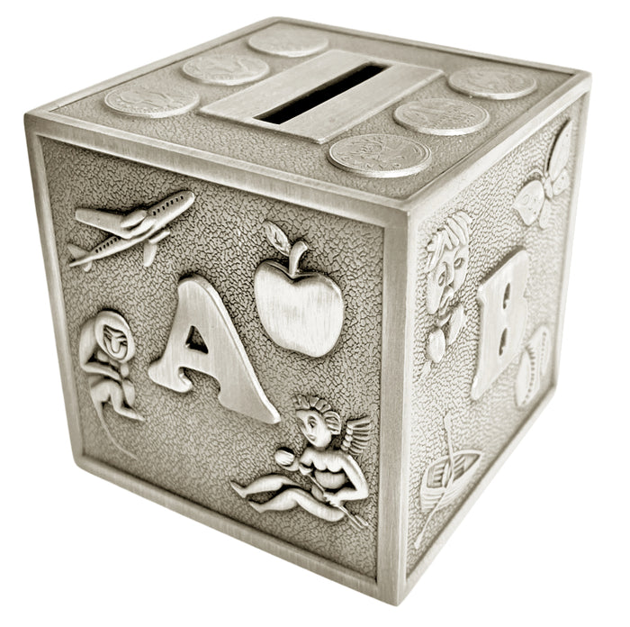 Russell Collection Giftware - Money Bank Abc Cube Pewter Finish