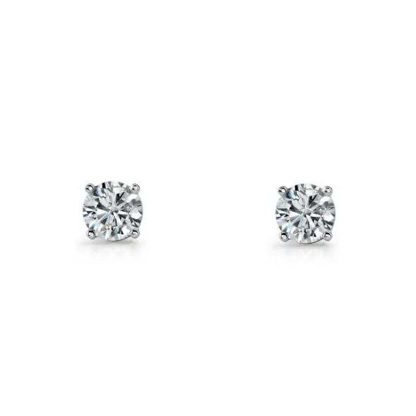Ellani Round White Cubic Zirconia Claw Set Stud Earrings