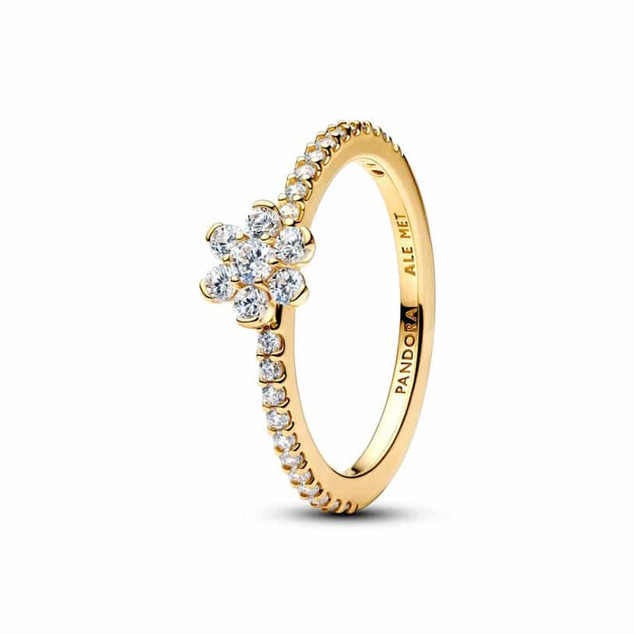 Flower sterling silver ring with clear cubic zirconia