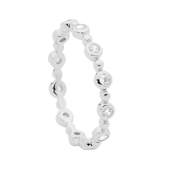 S/S WH CZ Bezel Set Bubble Stacker Ring