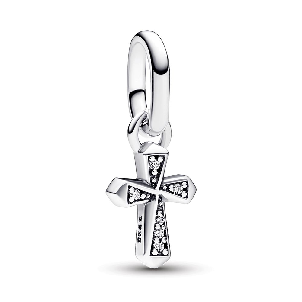 Cross sterling silver mini dangle with clear cubic zirconia