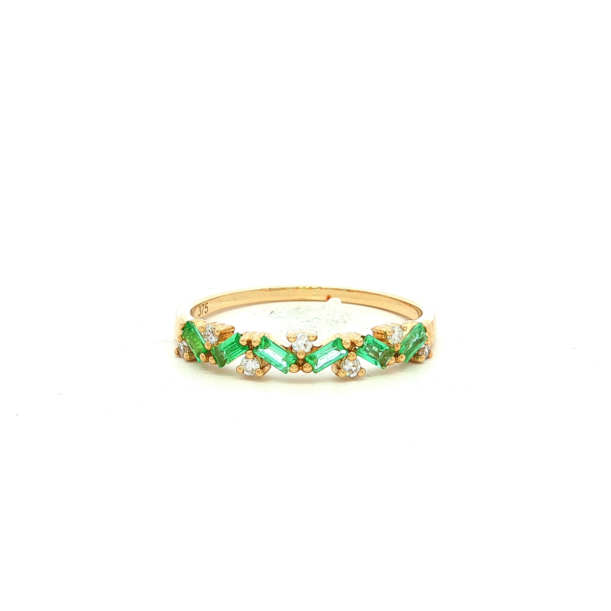 Emerald Baguette and Diamond Dress Ring in Yellow Gold