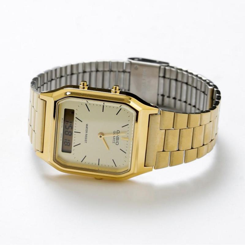 Casio AQ230GA-9D Men's Analog Digital Dual Time Gold Tone Metal Band Watch