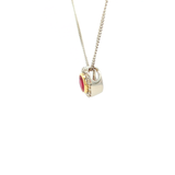 Ruby and Diamond Halo Pendant in White Gold