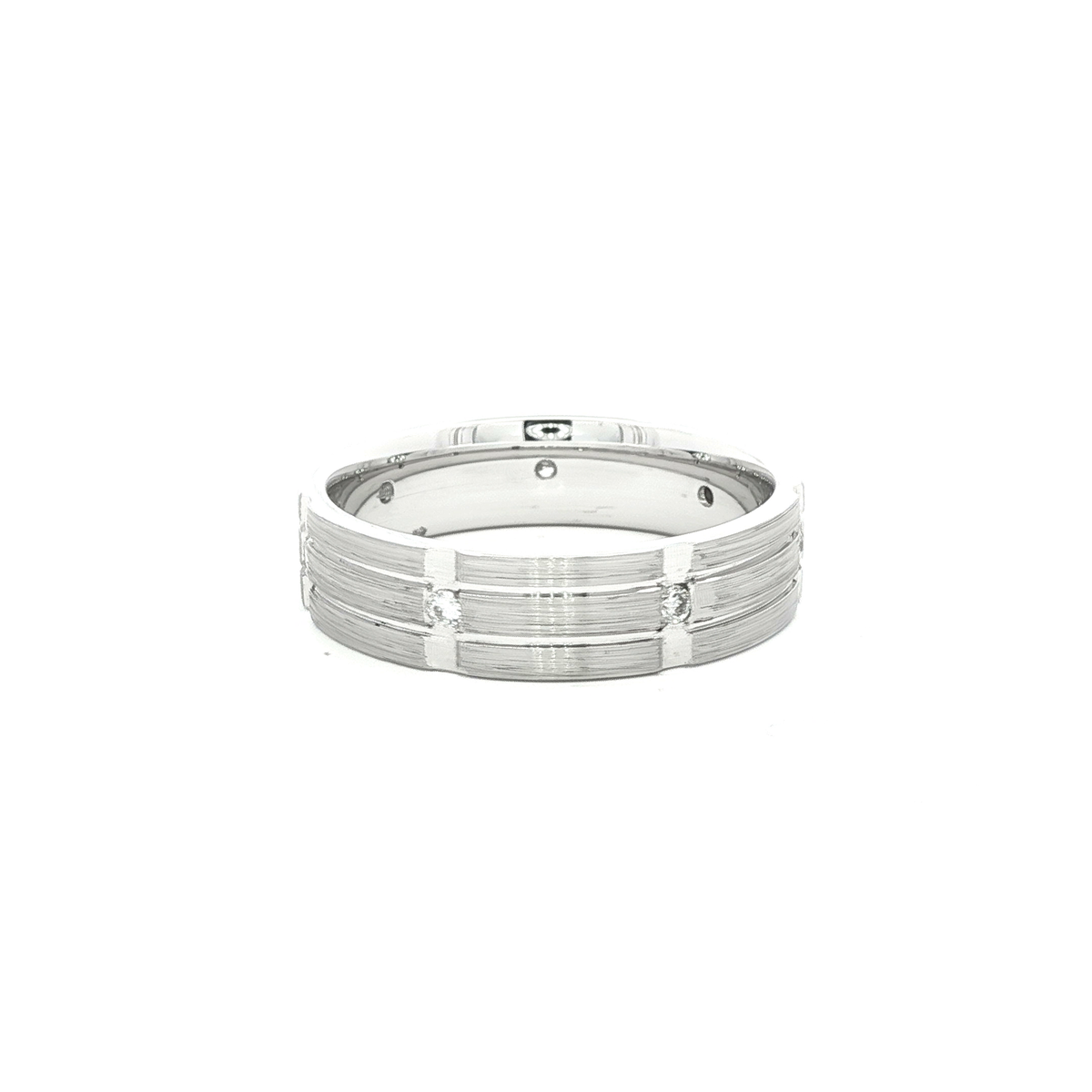 Platinum White Gold Band Ring with Round Brilliant Diamonds
